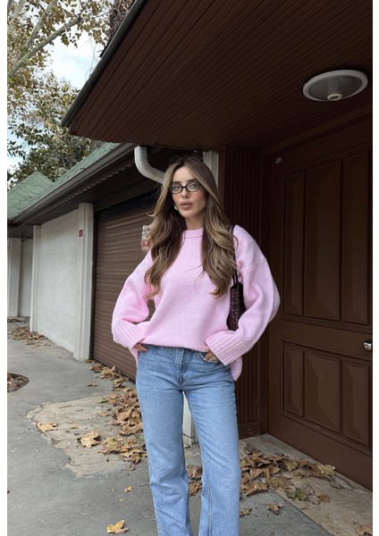 Pembe Bisiklet Yaka Basic Kazak - 2217