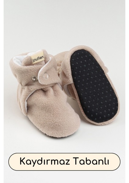 Bej, Organik Pamuk Astarlı, Bebek Pandufu, Kaydırmaz Tabanlı Ilk Adım Ev Patiği