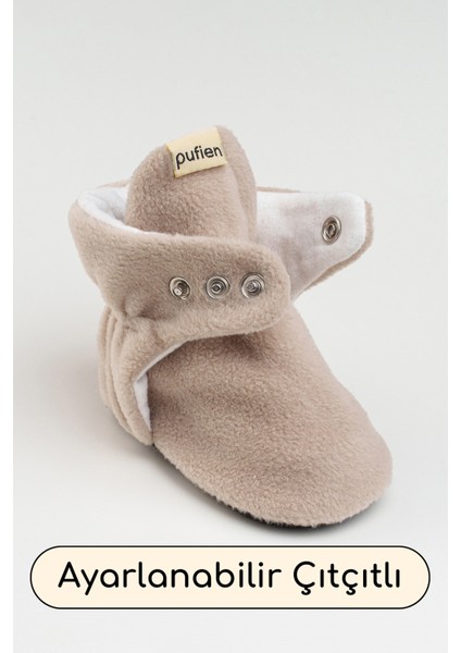 Bej, Organik Pamuk Astarlı, Bebek Pandufu, Kaydırmaz Tabanlı Ilk Adım Ev Patiği