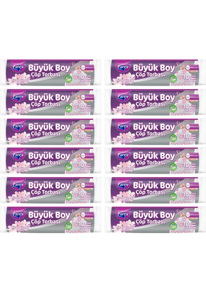 Büzgülü 10'lu Çöp Torbası Kiraz Çiçeği Kokulu Büyük Boy 65 x 70 cm Onikili Paket