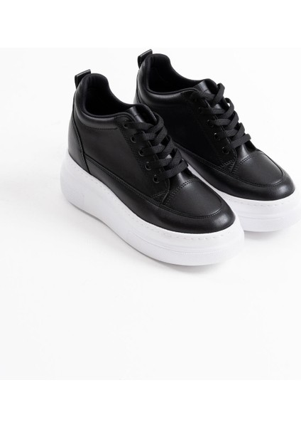 Modaserdem Lauren Kadın Gizli Topuk Beyaz Tabanlı Siyah Spor Ayakkabı modelleri