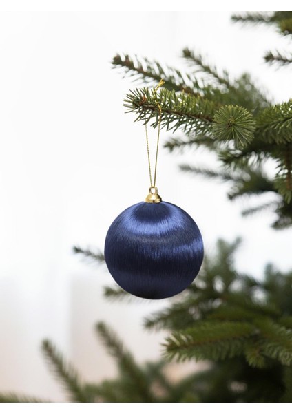 Yılbaşı Topu – Ipek Iplik Sarılı Çam Ağacı Süsü Lacivert 8 cm