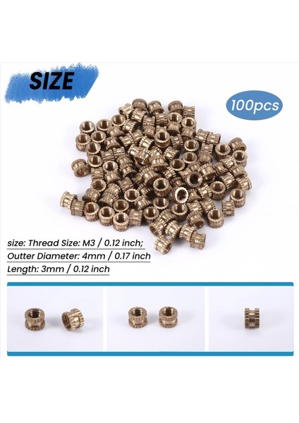 M3 x 3mm Dişi Iplikli Pirinç Dişli Dişli Ekleme Gömme Somunları 100PCS (Yurt Dışından) fırsatları