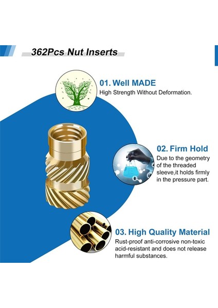 362PCS Somun Ekleri, M2/m3/m4/m5/m6 Dişli Ekler, Isı Seti Ek Aleti, Dişi Iplikçikli Isı Gömme Somunu (Yurt Dışından) modelleri