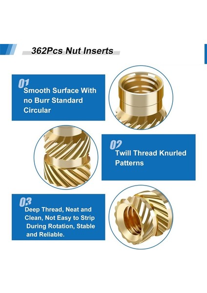 362PCS Somun Ekleri, M2/m3/m4/m5/m6 Dişli Ekler, Isı Seti Ek Aleti, Dişi Iplikçikli Isı Gömme Somunu (Yurt Dışından) fırsatları