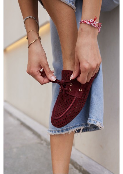 Yuri Kadın Bordo Suet Bagcıklı Zımba Detay Loafer Ayakkabi fiyatları