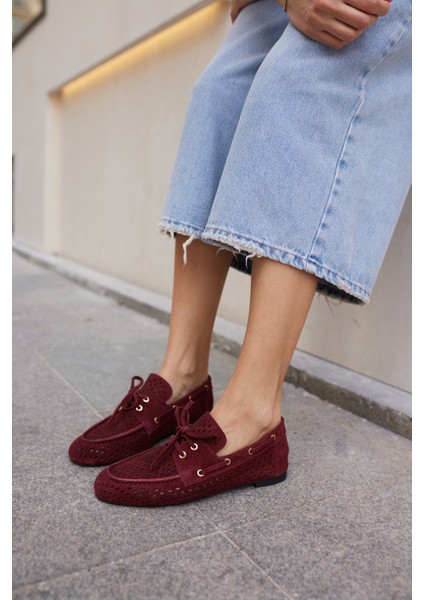 Yuri Kadın Bordo Suet Bagcıklı Zımba Detay Loafer Ayakkabi indirimleri