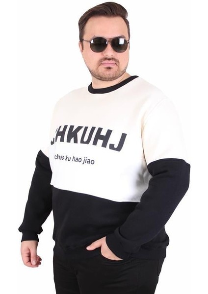 Büyük Beden Bisiklet Yaka 3ip Sweat Chao Ku 25721 Bej