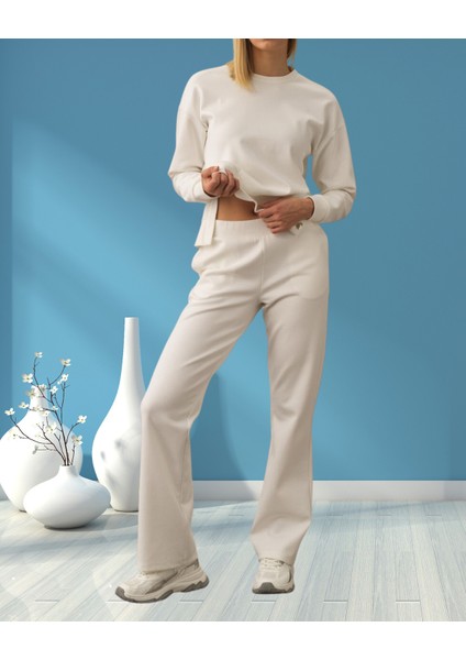 xint Kadın Kırık Beyaz Esnek Pamuk Dokulu Yan Cepli Regular Fit Sweat Pantolon