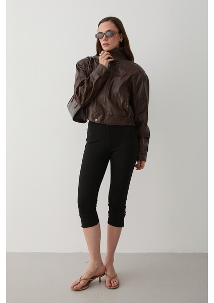 Kahverengi Kısa Deri Ceket - 1710