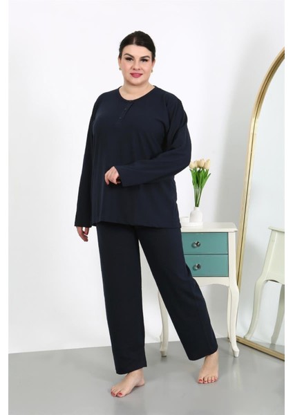 Kadın Büyük Beden Uzun Kol Penye Pijama Takımı Lacivert fiyatları
