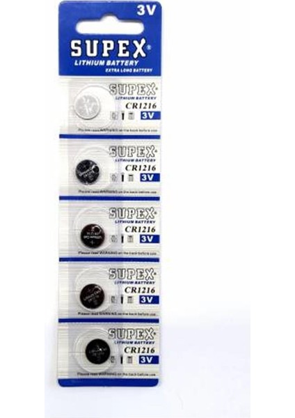 Supex CR1216-C5 3V Lityum Düğme Pil 5'li Paket
