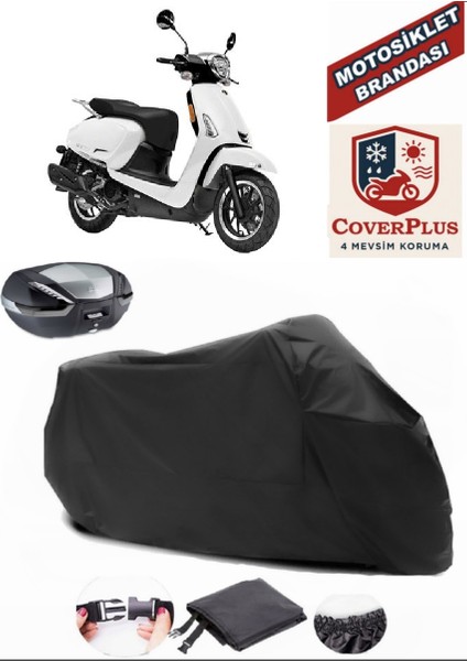 Kymco Like S 50 Siyah Arka Çanta Uyumlu Motorsiket Brandası Motor Örtüsü Çadır Su Geçirmez Motosiklet Kılıfı Motor Brandası
