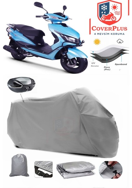 Rks Blazer 50 Xr Motor Brandası Gri Arka Çanta Uyumlu Motorsiket Brandası Motor Örtüsü Çadır Su Geçirmez Motosiklet Kılıfı Motor Brandası