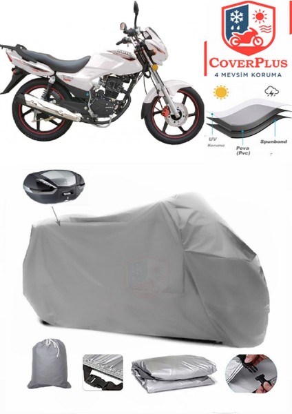 Kral Motor KR-150-G Arka Çanta Uyumlu (Gri) Motorsiket Brandası Motor Örtüsü Çadır Su Geçirmez Motosiklet Kılıfı Motor Brandası