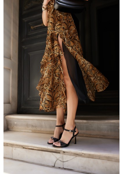 Adeos Kadın Bej Saten Topuklu Abiye Sandalet