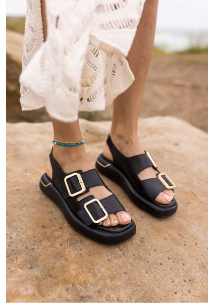 Rotem Kadın Siyah Cıft Tokali Gercek Deri Eva Sandalet fiyatları