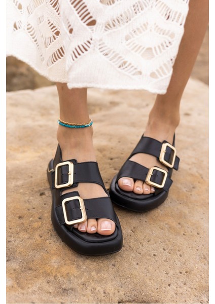 Rotem Kadın Siyah Cıft Tokali Gercek Deri Eva Sandalet fırsatları