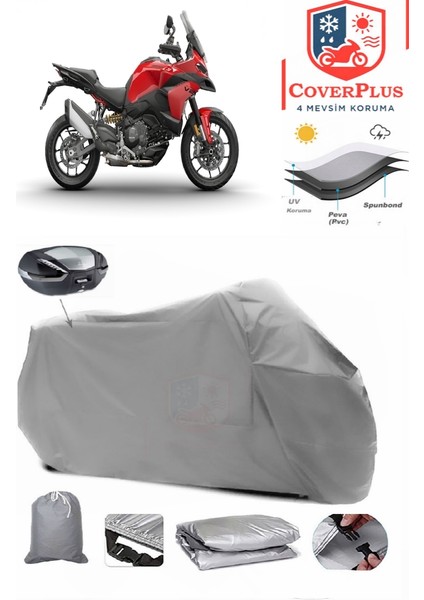 Ducati Multistrada Arka Çanta Uyumlu (Gri) Motorsiket Brandası Motor Örtüsü Çadır Su Geçirmez Motosiklet Kılıfı Motor Brandası