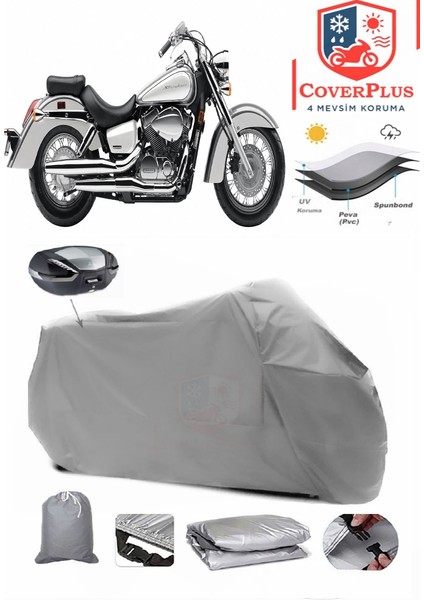 Honda Vt 750 C Shadow Arka Çanta Uyumlu (Gri) Motorsiket Brandası Motor Örtüsü Çadır Su Geçirmez Motosiklet Kılıfı Motor Brandası