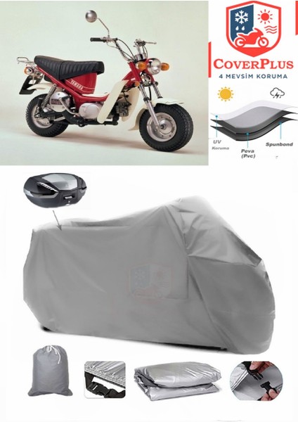 Yamaha Lb 70 Chappy Arka Çanta Uyumlu (Gri) Motorsiket Brandası Motor Örtüsü Çadır Su Geçirmez Motosiklet Kılıfı Motor Brandası