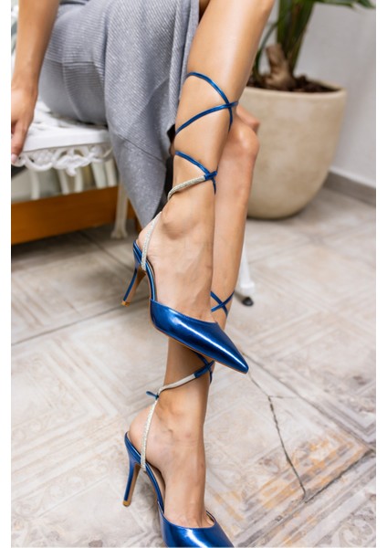 Tavares Kadın Mavi Baglamali Taş Detay Topuklu Ayakkabi modelleri