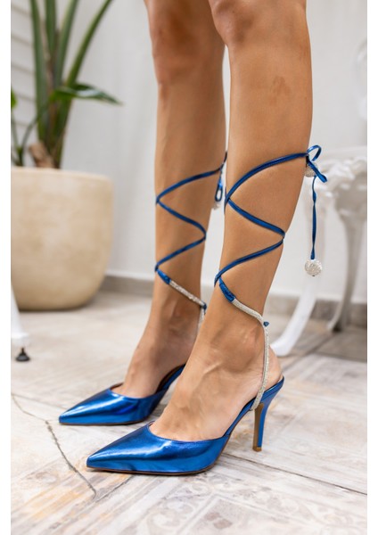 Tavares Kadın Mavi Baglamali Taş Detay Topuklu Ayakkabi indirimleri