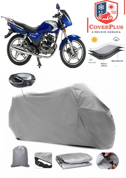 Ramzey Xf 125 10-V Arka Çanta Uyumlu (Gri) Motorsiket Brandası Motor Örtüsü Çadır Su Geçirmez Motosiklet Kılıfı Motor Brandası