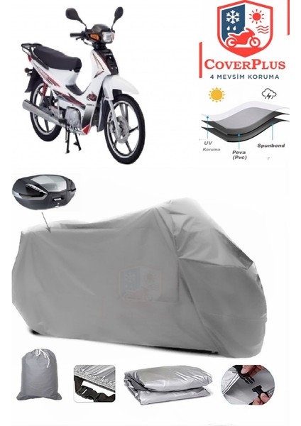 Salcano Spider 100 Arka Çanta Uyumlu (Gri) Motorsiket Brandası Motor Örtüsü Çadır Su Geçirmez Motosiklet Kılıfı Motor Brandası