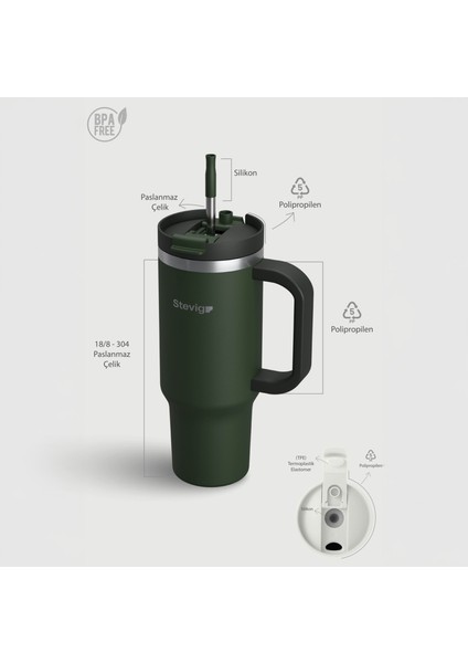 2 Moods Tuck-In Tumbler Sızdırmaz Çelik Termos 900 ml Green ST-237