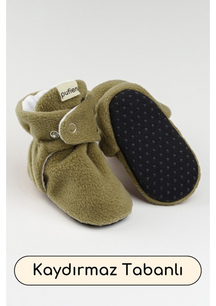 Koyu Yeşil, Organik Pamuk Astarlı, Bebek Pandufu, Kaydırmaz Tabanlı Ilk Adım Ev Patiği