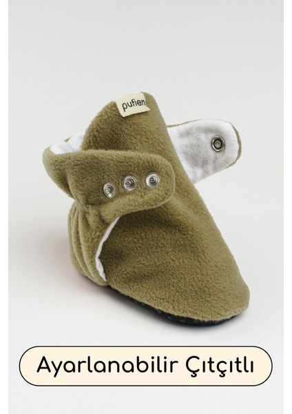 Koyu Yeşil, Organik Pamuk Astarlı, Bebek Pandufu, Kaydırmaz Tabanlı Ilk Adım Ev Patiği