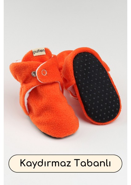 Turuncu, Organik Pamuk Astarlı, Bebek Pandufu, Kaydırmaz Tabanlı Ilk Adım Ev Patiği