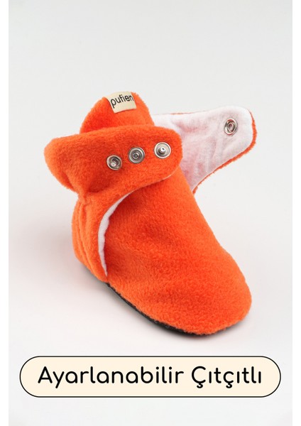 Turuncu, Organik Pamuk Astarlı, Bebek Pandufu, Kaydırmaz Tabanlı Ilk Adım Ev Patiği
