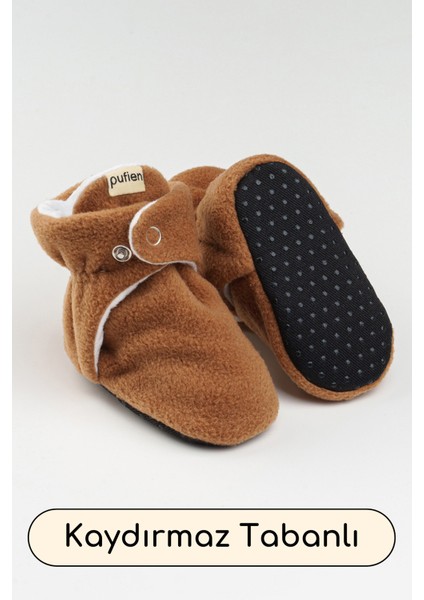 Kahverengi, Organik Pamuk Astarlı, Bebek Pandufu, Kaydırmaz Tabanlı Ilk Adım Ev Patiği