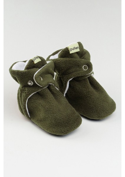 Haki, Organik Pamuk Astarlı, Bebek Pandufu, Kaydırmaz Tabanlı Ilk Adım Ev Patiği