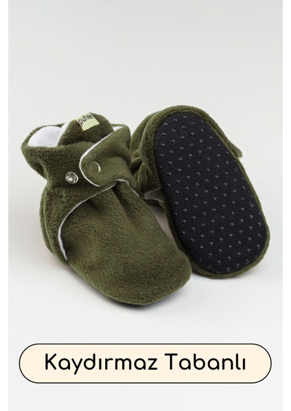 Haki, Organik Pamuk Astarlı, Bebek Pandufu, Kaydırmaz Tabanlı Ilk Adım Ev Patiği