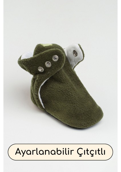 Haki, Organik Pamuk Astarlı, Bebek Pandufu, Kaydırmaz Tabanlı Ilk Adım Ev Patiği
