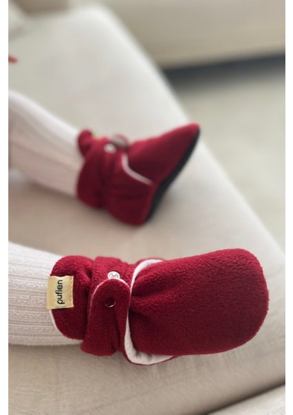 Kırmızı, Organik Pamuk Astarlı, Bebek Pandufu, Kaydırmaz Tabanlı Ilk Adım Ev Patiği