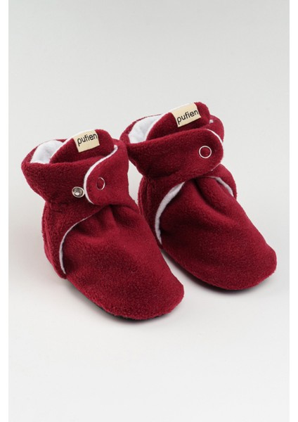 Kırmızı, Organik Pamuk Astarlı, Bebek Pandufu, Kaydırmaz Tabanlı Ilk Adım Ev Patiği