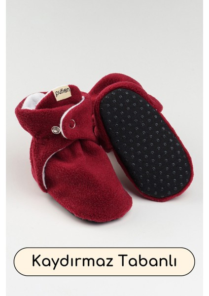 Kırmızı, Organik Pamuk Astarlı, Bebek Pandufu, Kaydırmaz Tabanlı Ilk Adım Ev Patiği