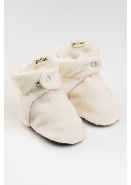 Beyaz, Organik Pamuk Astarlı, Bebek Pandufu, Kaydırmaz Tabanlı Ilk Adım Ev Patiği