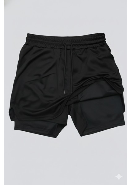 Hızlı Kuruyan 2 In 1 Yetişkin Unisex Spor Baskısız Taytlı Şort Fitness Gym Antrenman Halı Saha fiyatları