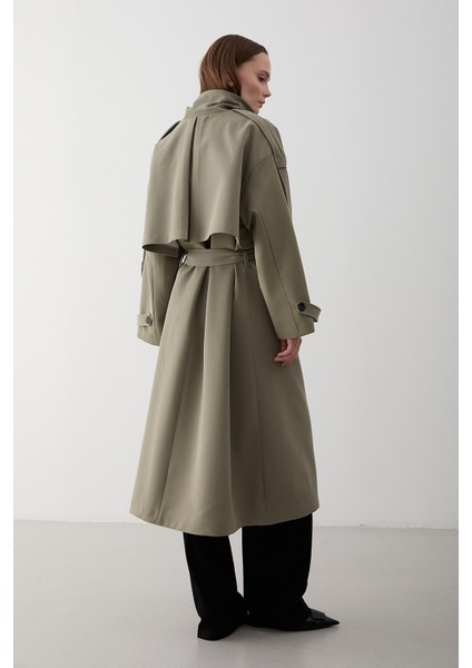 Haki Lucky Düğme Detaylı Oversize Trençkot