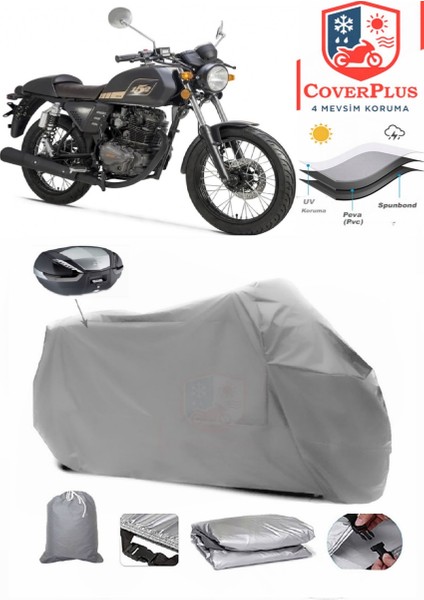 Rks Cafe 152 Arka Çanta Uyumlu (Gri) Motorsiket Brandası Motor Örtüsü Çadır Su Geçirmez Motosiklet Kılıfı Motor Brandası