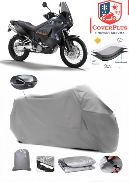 Ktm 990 Adventure Arka Çanta Uyumlu (Gri) Motorsiket Brandası Motor Örtüsü Çadır Su Geçirmez Motosiklet Kılıfı Motor Brandası