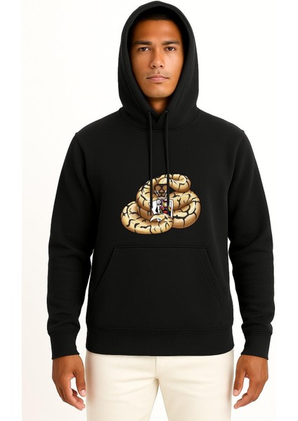 Kapüşonlu Snake Ball Python Logo Blackjack Göğüs Tasarımlı Unisex Sweatshirt