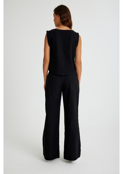 Keten Günlük Rahat Kolsuz Alt Üst Kadın Takım fırsatları