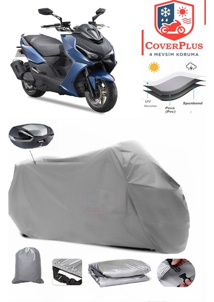 Kymco Grand Dink 150 Motor Brandası Gri Arka Çanta Uyumlu Motorsiket Brandası Motor Örtüsü Çadır Su Geçirmez Motosiklet Kılıfı Motor Brandası