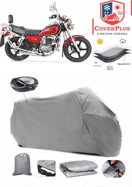 Arora Ar 150-A Jaguar Motor Brandası Gri Arka Çanta Uyumlu Motorsiket Brandası Motor Örtüsü Çadır Su Geçirmez Motosiklet Kılıfı Motor Brandası